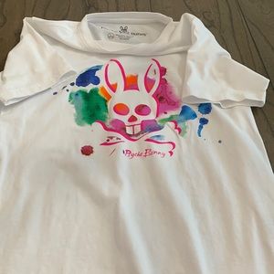 Psycho Bunny Kids Size Large 14/16 White with Pink Bunny T shirt